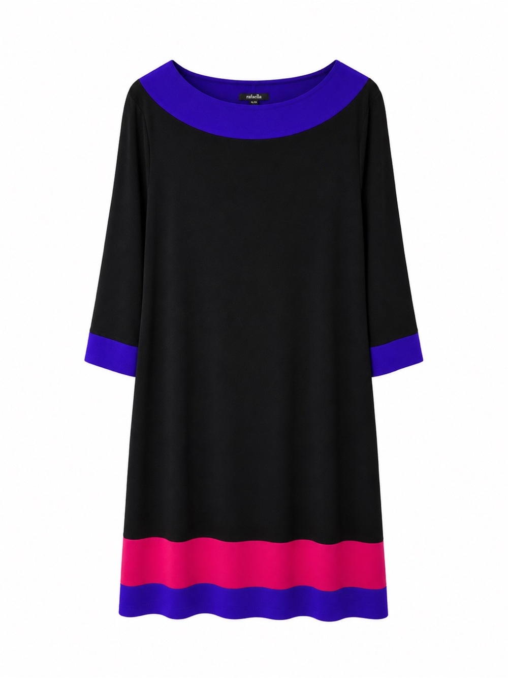 Rafaella Colorblock Shift Dress XL Black Purple Pink 3/4 Sleeve Stretch